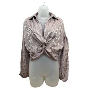 Purple Jacquard Twist Front Cropped Top Coquette Girls Night Out Baroque Sz 14